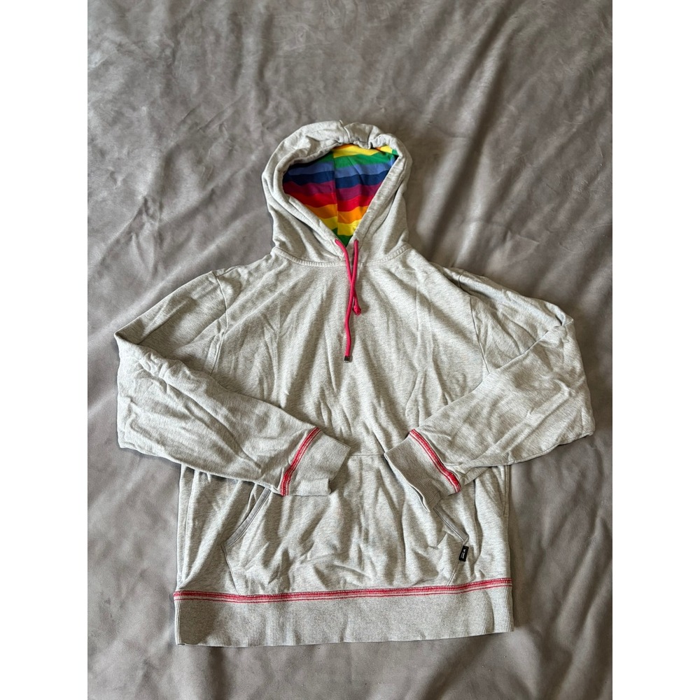 TomboyX Rainbow Hood Heather Gray Cotton Pullover Hoodie Sweatshirt Medium